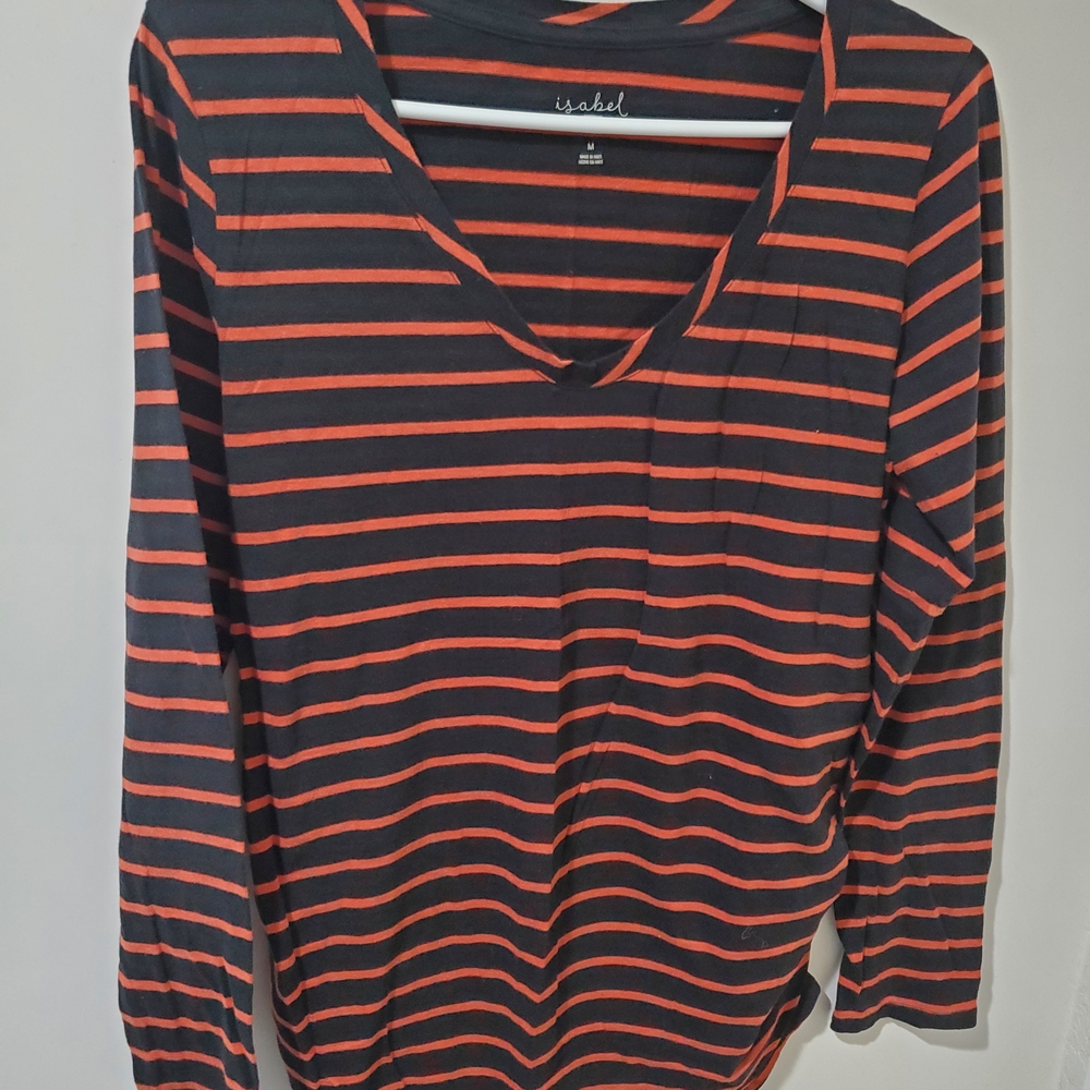 Maternity Black and Orange Striped V-Neck Top